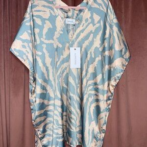 Adrienne Teal and Beige Tunic Top